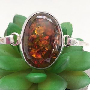 Vintage Amber Sterling Silver Hinged Bangle Bracelet